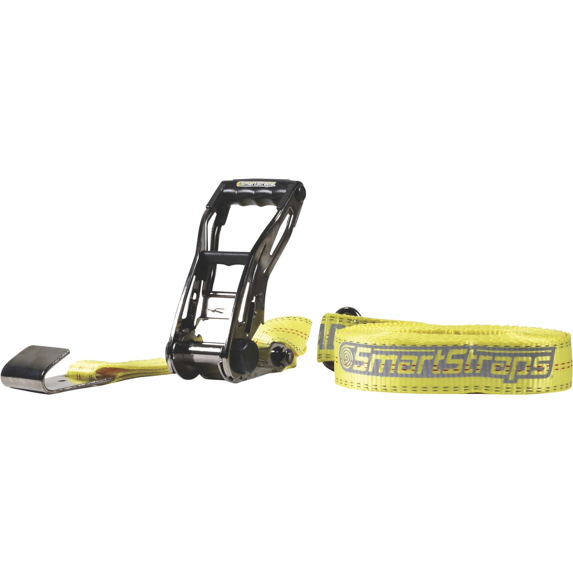 SmartStraps Commercial-Grade Black Nickel Ratchet Tie-Down Strap, 2in. x 27ft., with Flat Hook, 10,000-Lb. Breaking Strength, Yellow, Model# 4556